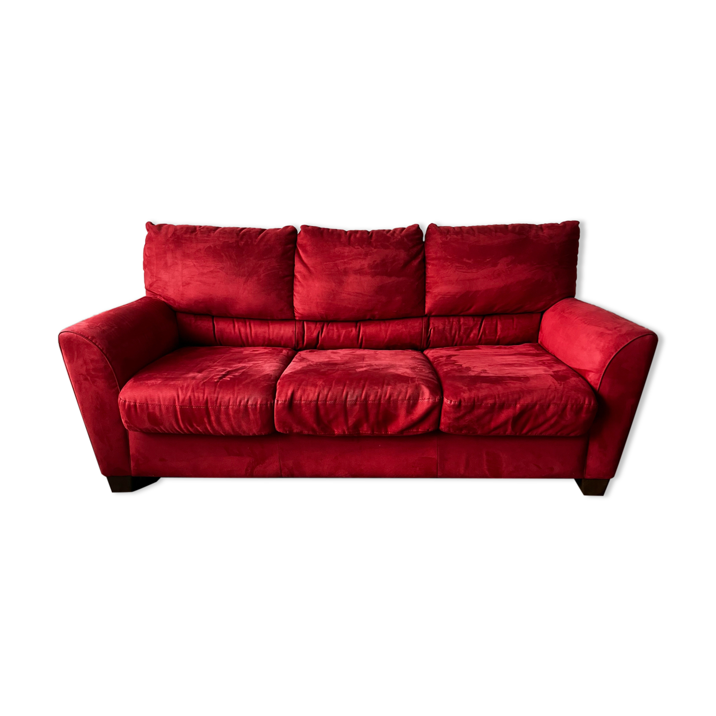 Vintage 3 Seat Red Velour Sofa, Ikea 1990s