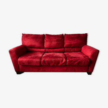 Canapé vintage 3 places en velours rouge, Ikea 1990s