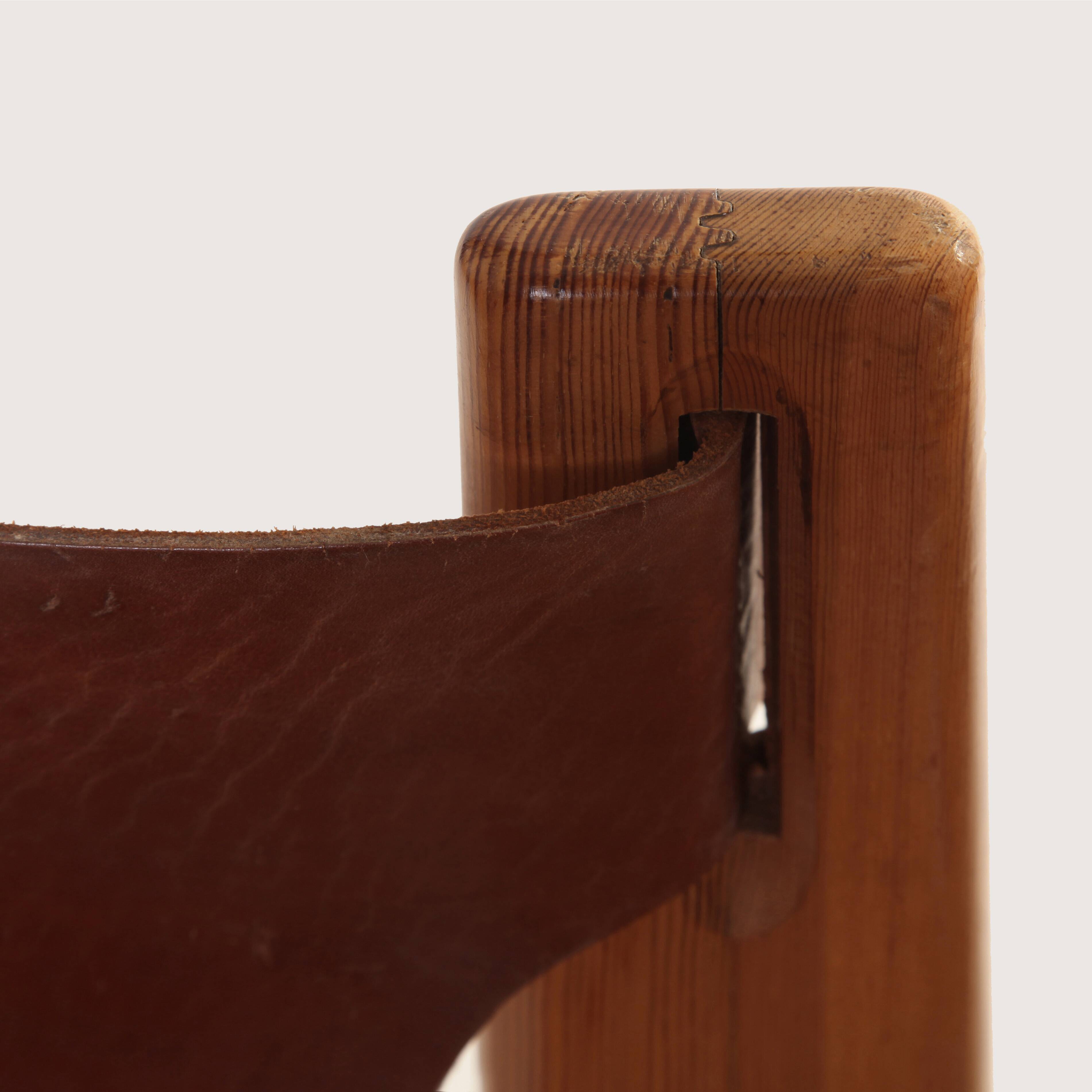 1960s armchair tan saddle leather pine wood swedish
