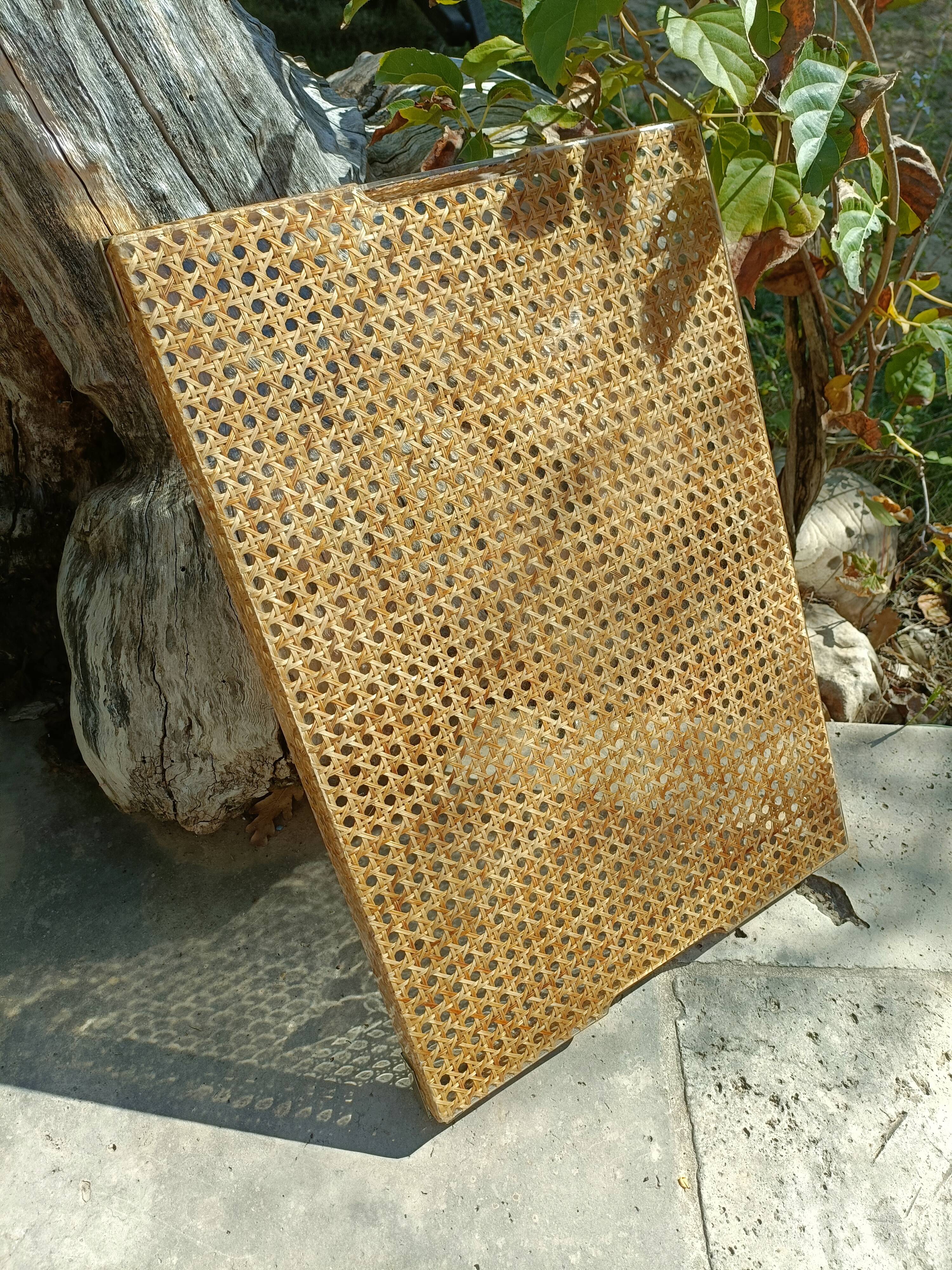 Vintage serving tray in resin and rattan cane