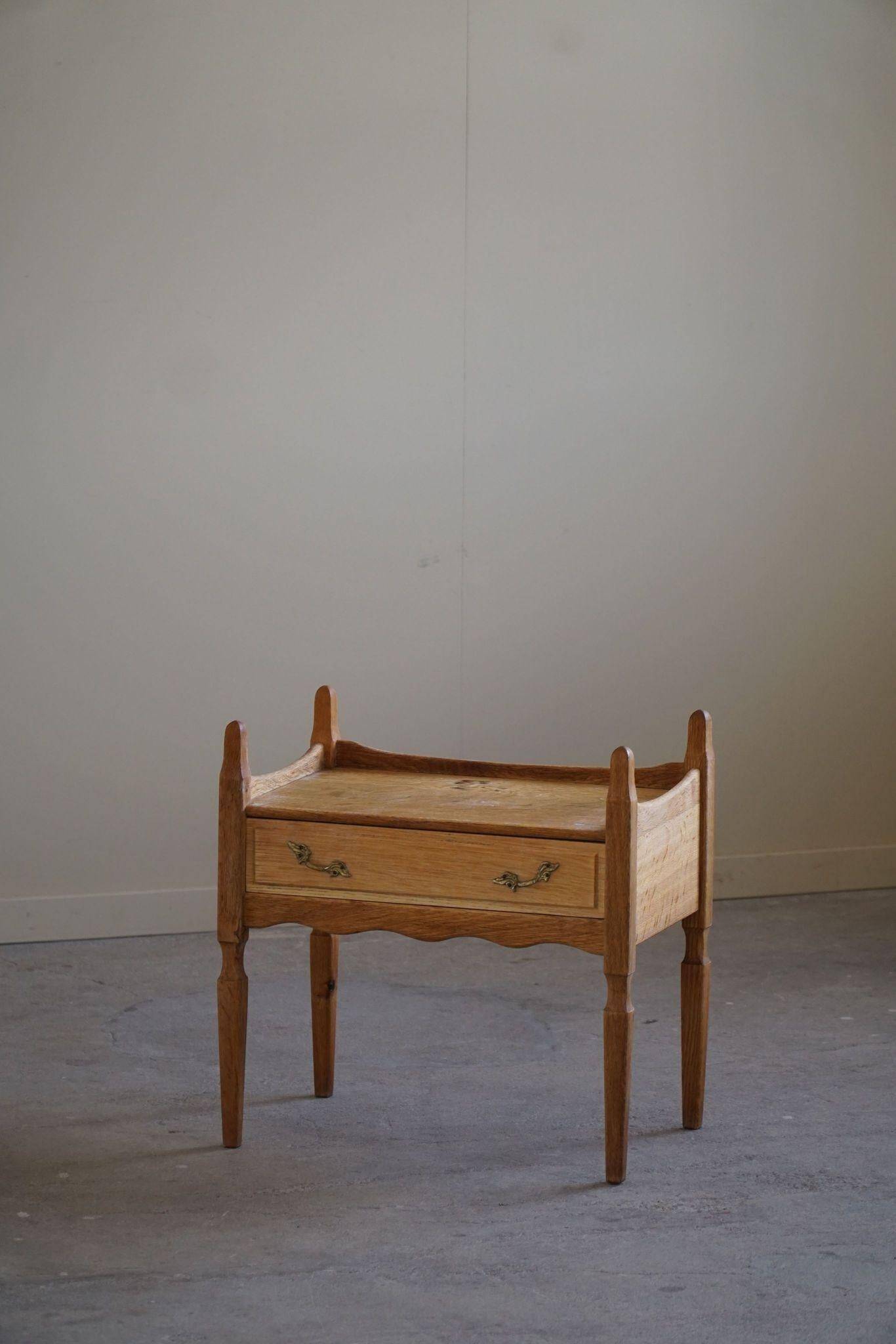 Henning Kjærnulf, oak bedside table, modern Danish, "Razorblade", 1960s