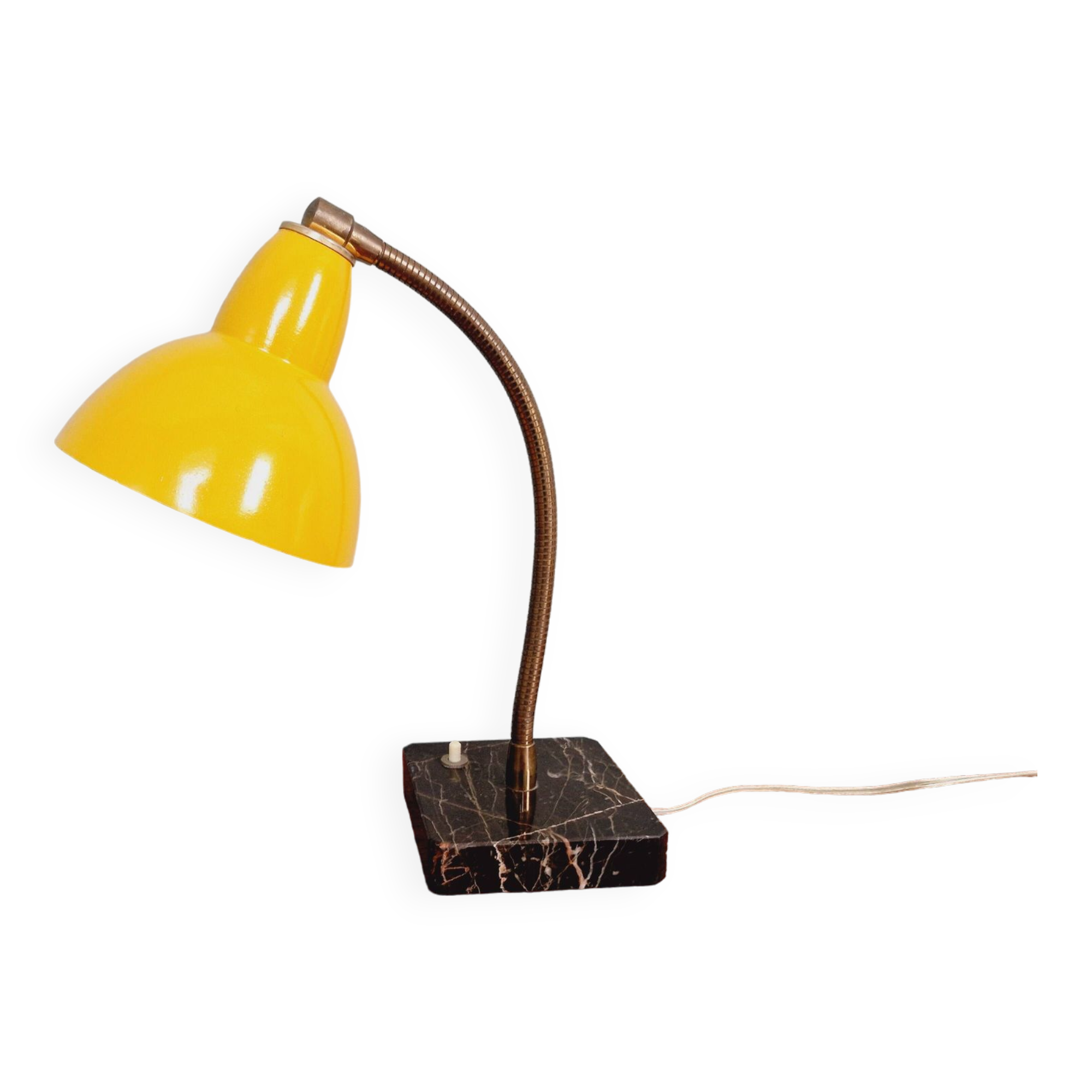 Casserole lamp in yellow lacquered metal and black marble, 1950s