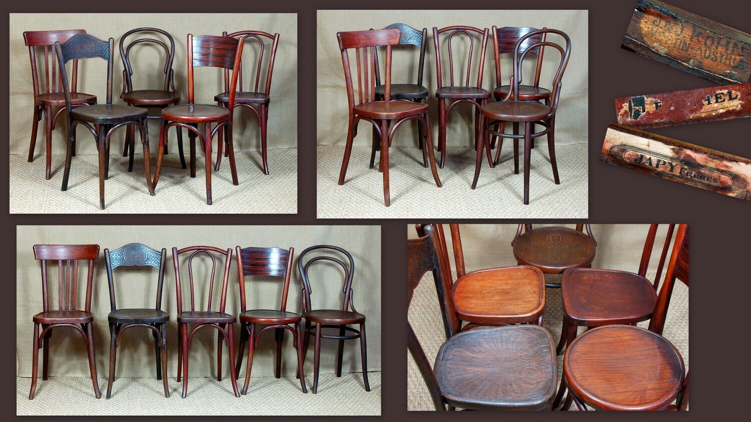 Lot 5 chairs bistro 20s Kohn, Baumann, Japy.