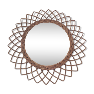 Miroir rotin vintage rosace 50x50cm