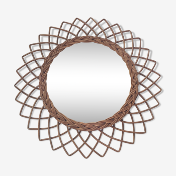 Vintage rattan mirror rose 50x50cm