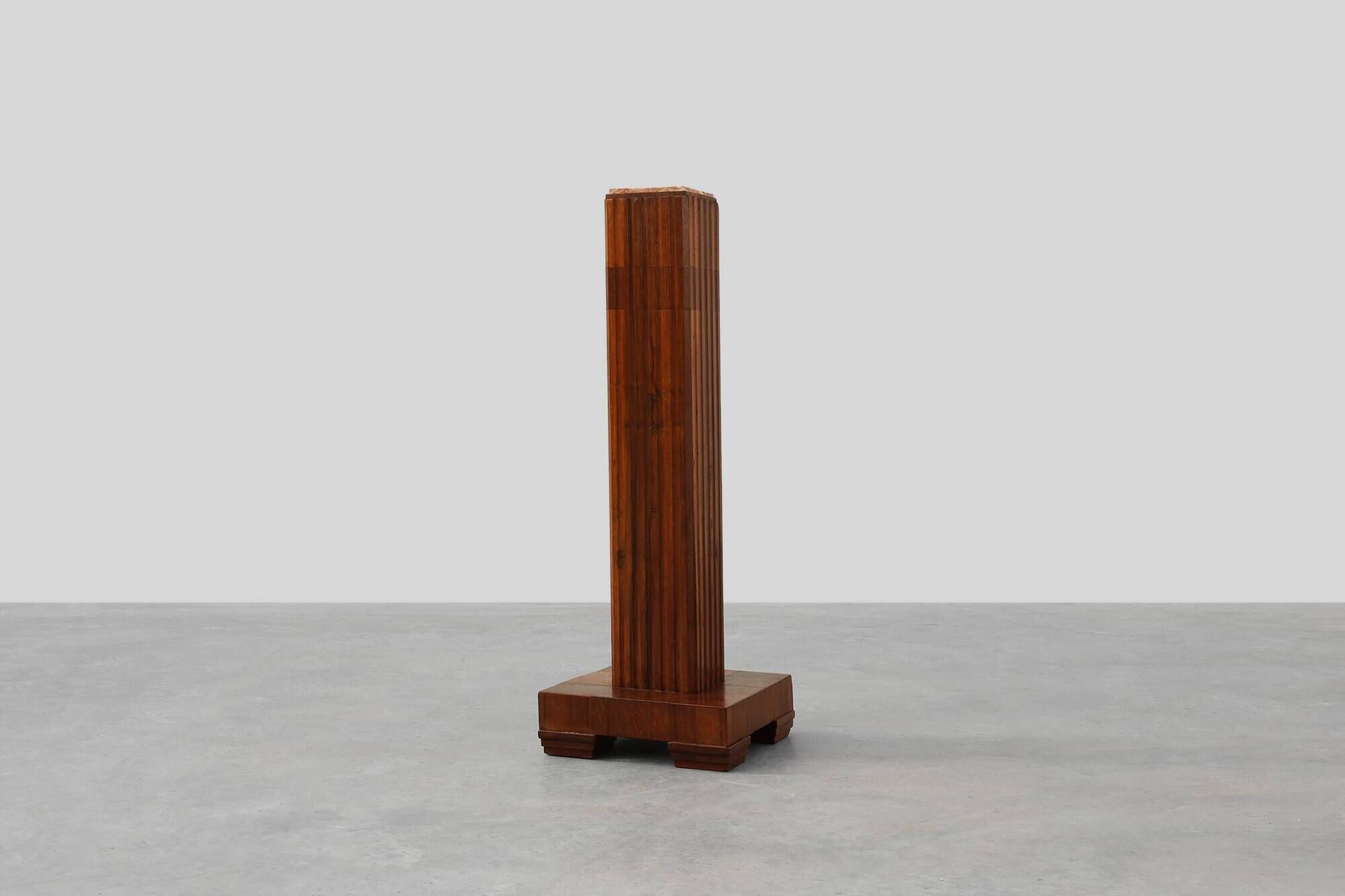Art Deco oak and red marble pedestal or side table, France 1920s