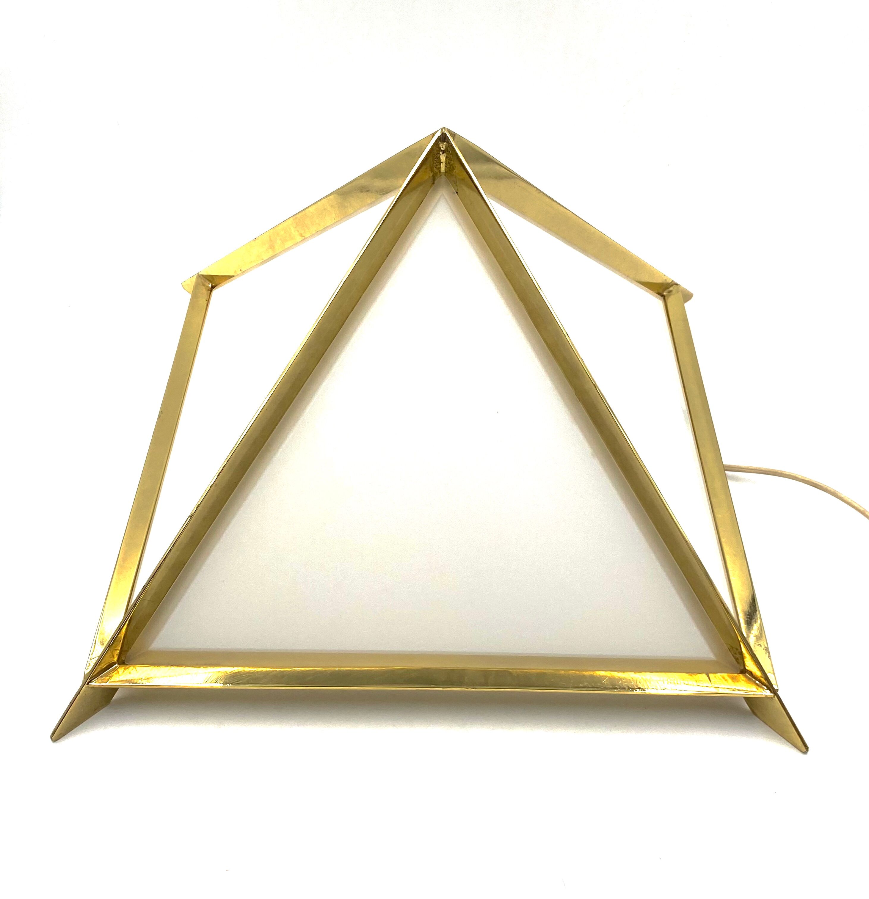 Golden brass Pyramidal table lamp, Christos, Italy 1970