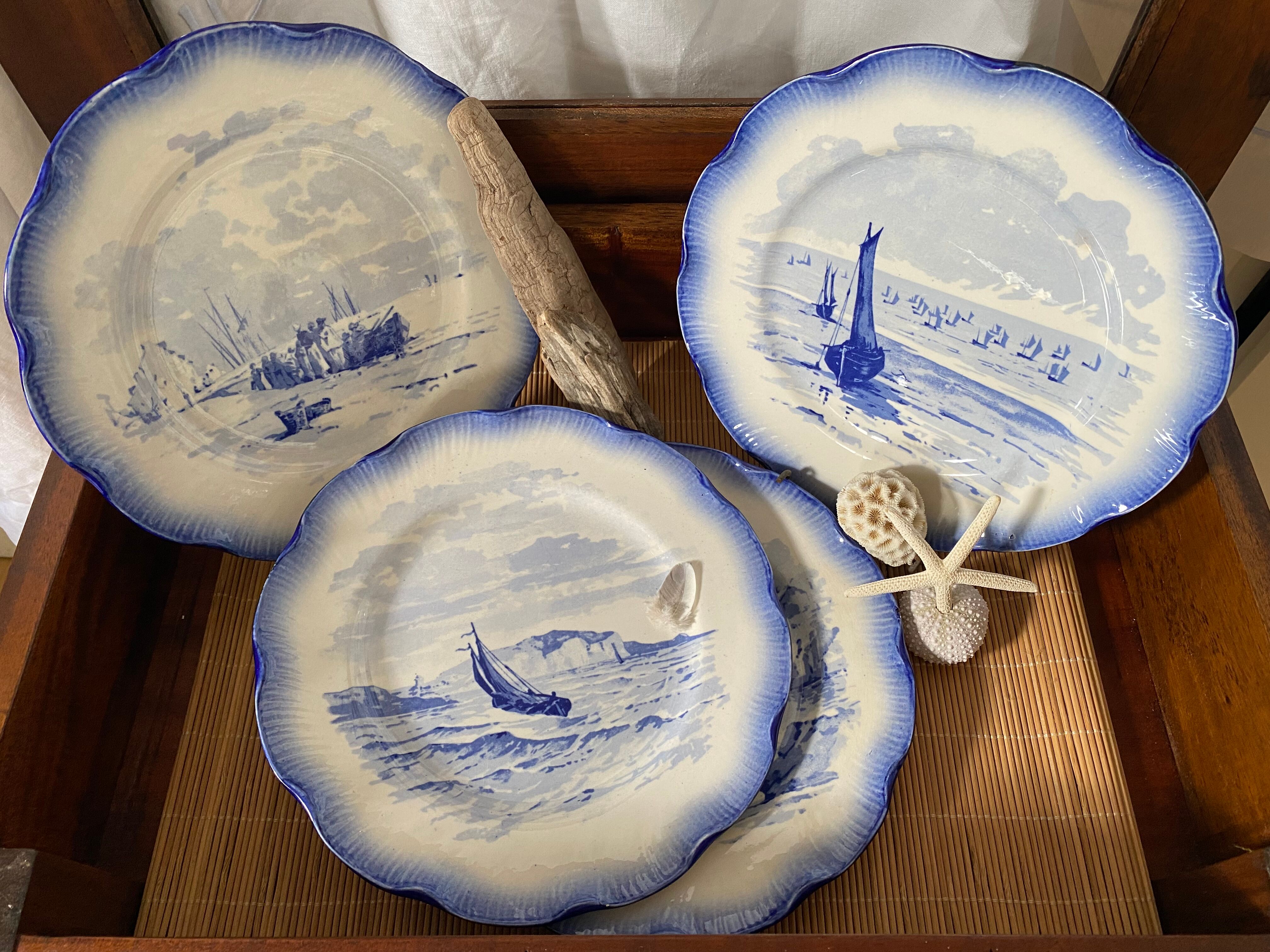 Set of 4 dessert plates Sarreguemines model "Marines"