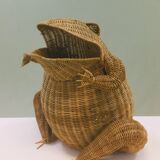 Olivier Cajan's frog magazine rack in 1975, wicker and rattan