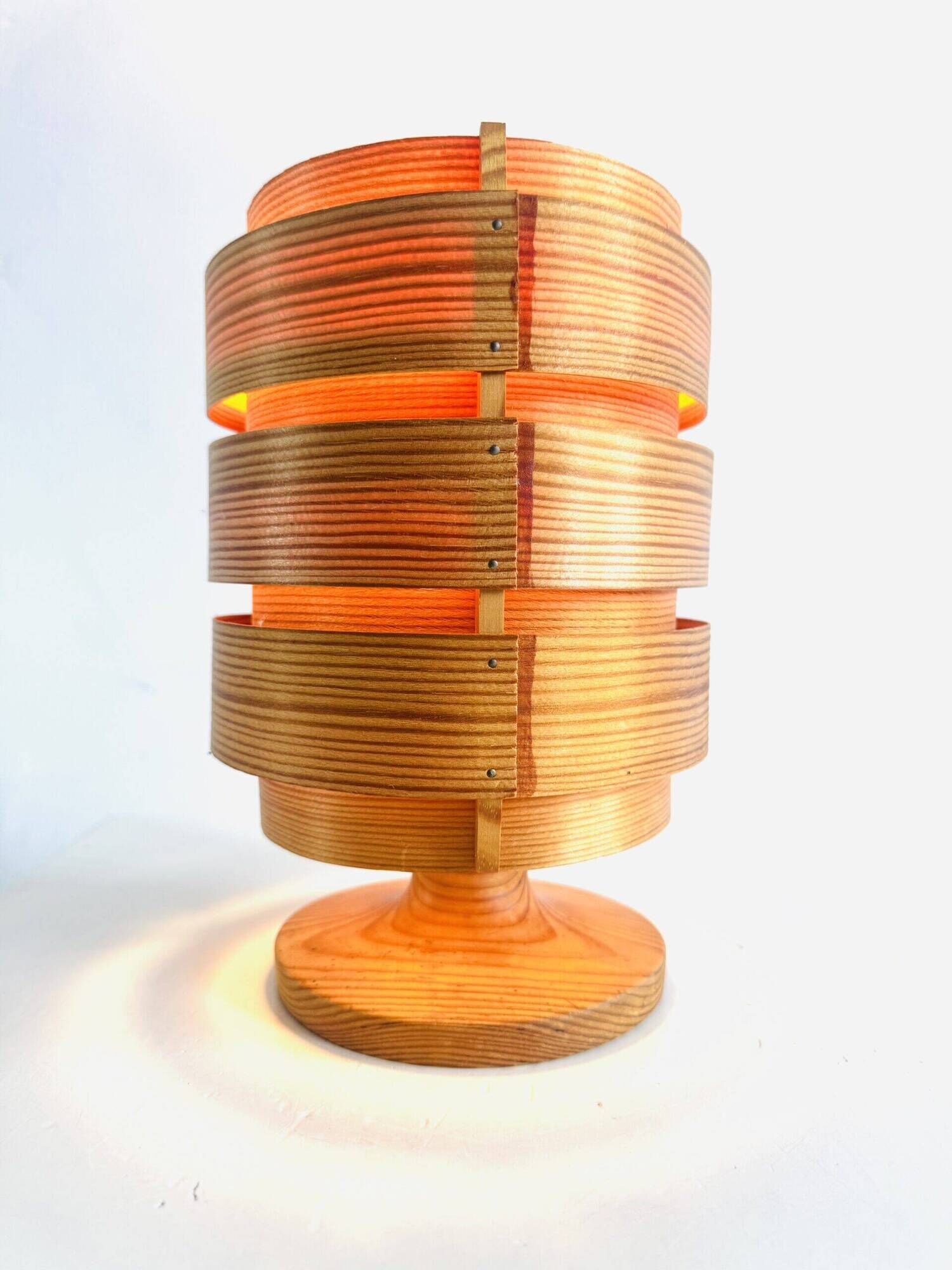 Cylindrical Pine Veneer Table Lamp By Hans-Agne Jakobsson For Ab Ellysett, Sweden 1960S