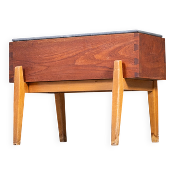 Teak and Beech Planter with Zinc Coating, Denmark, 1950s