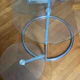 Table en verre et inox  3 plateaux dépliants