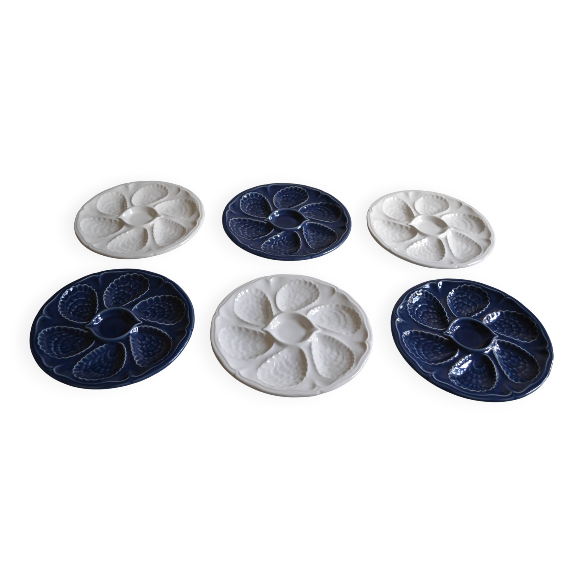 6 white porcelain oyster plates