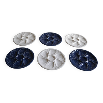 6 white porcelain oyster plates