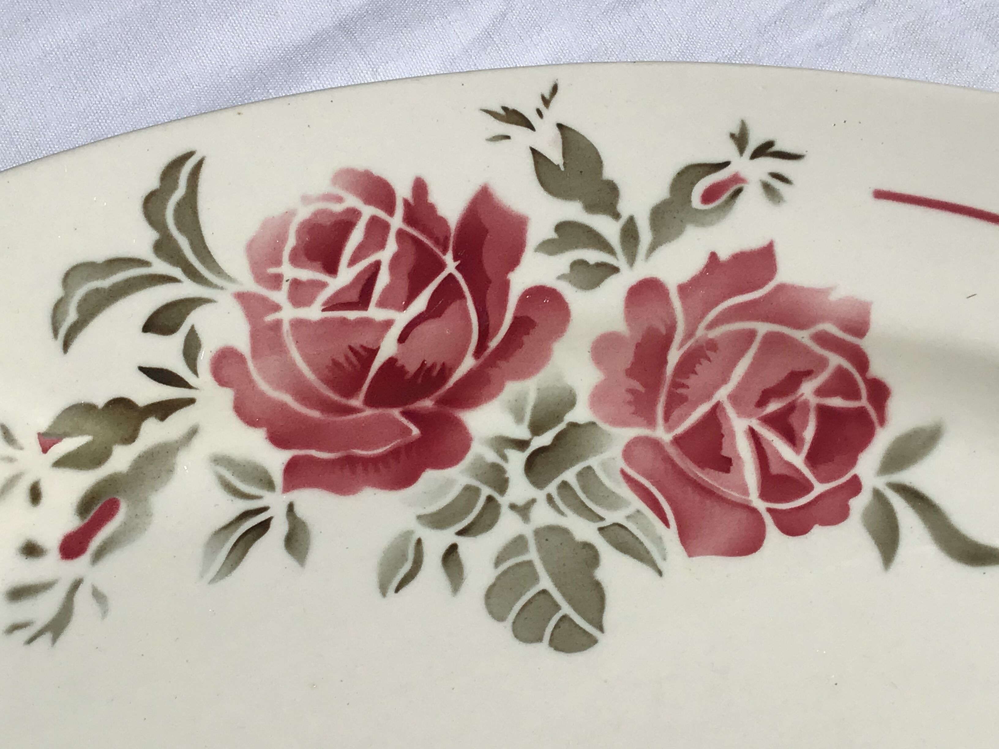 Dish oval Badonviller model Strasbourg cream decoration roses