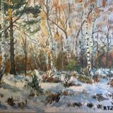 Antique painting, landscape under the snow, signed Fallet 1967