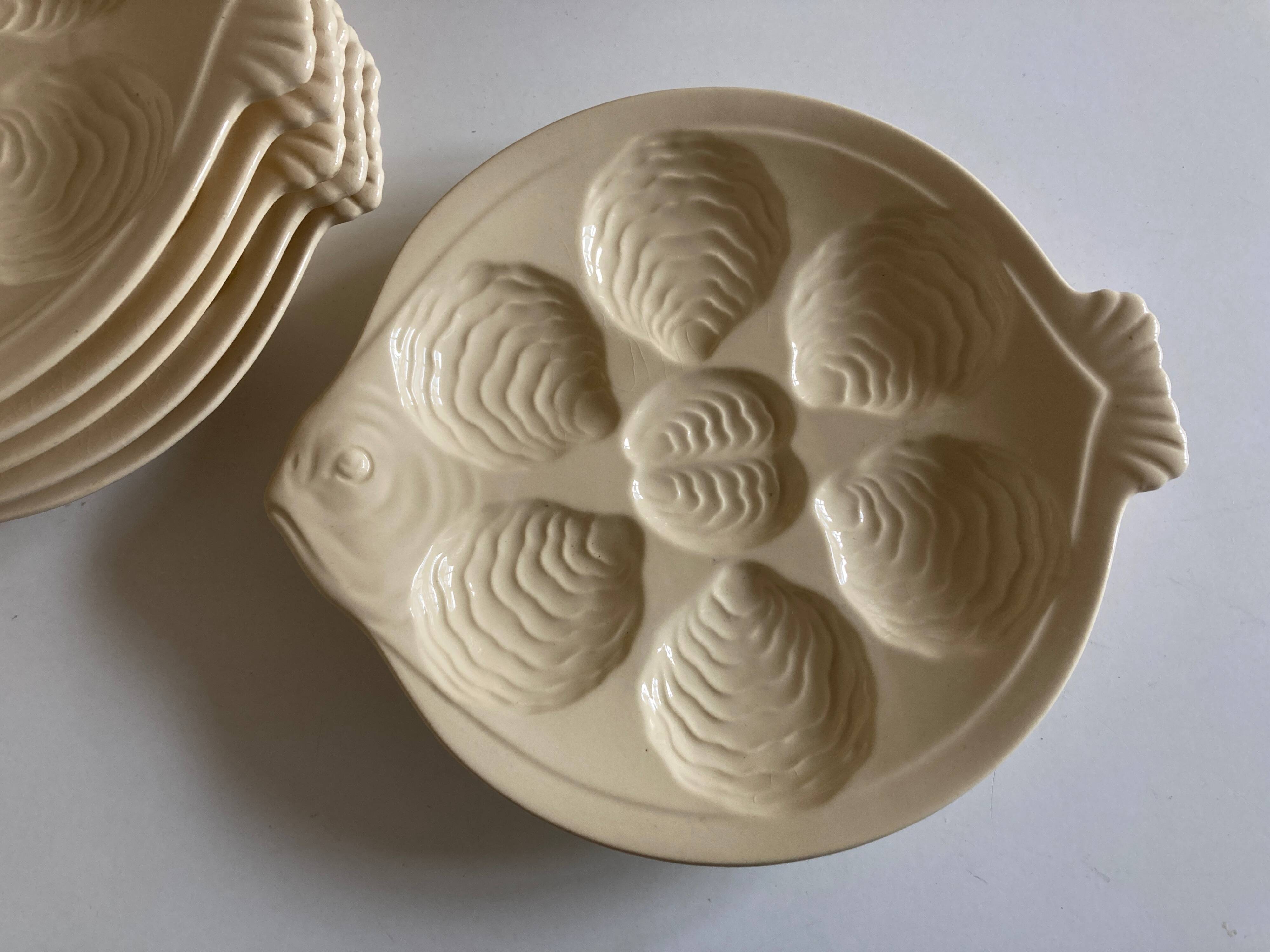 set of 6 oyster plates in ivory Gien earthenware 1960