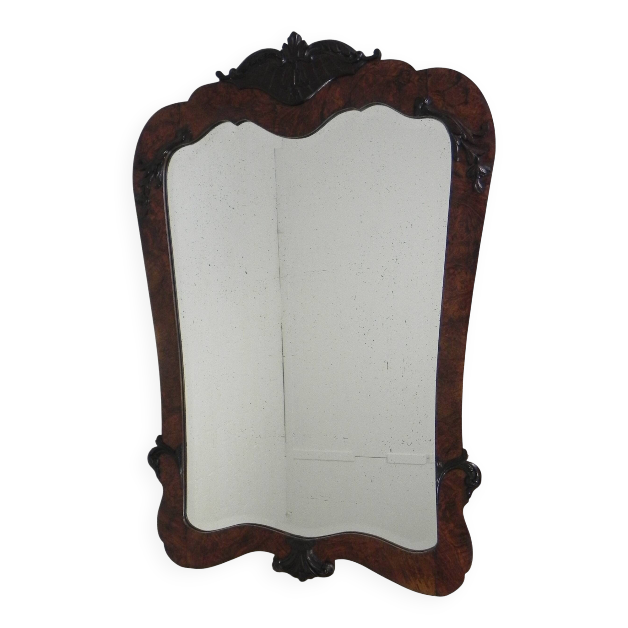 Romantic mirror with faceted glass in a walnut frame, 1942