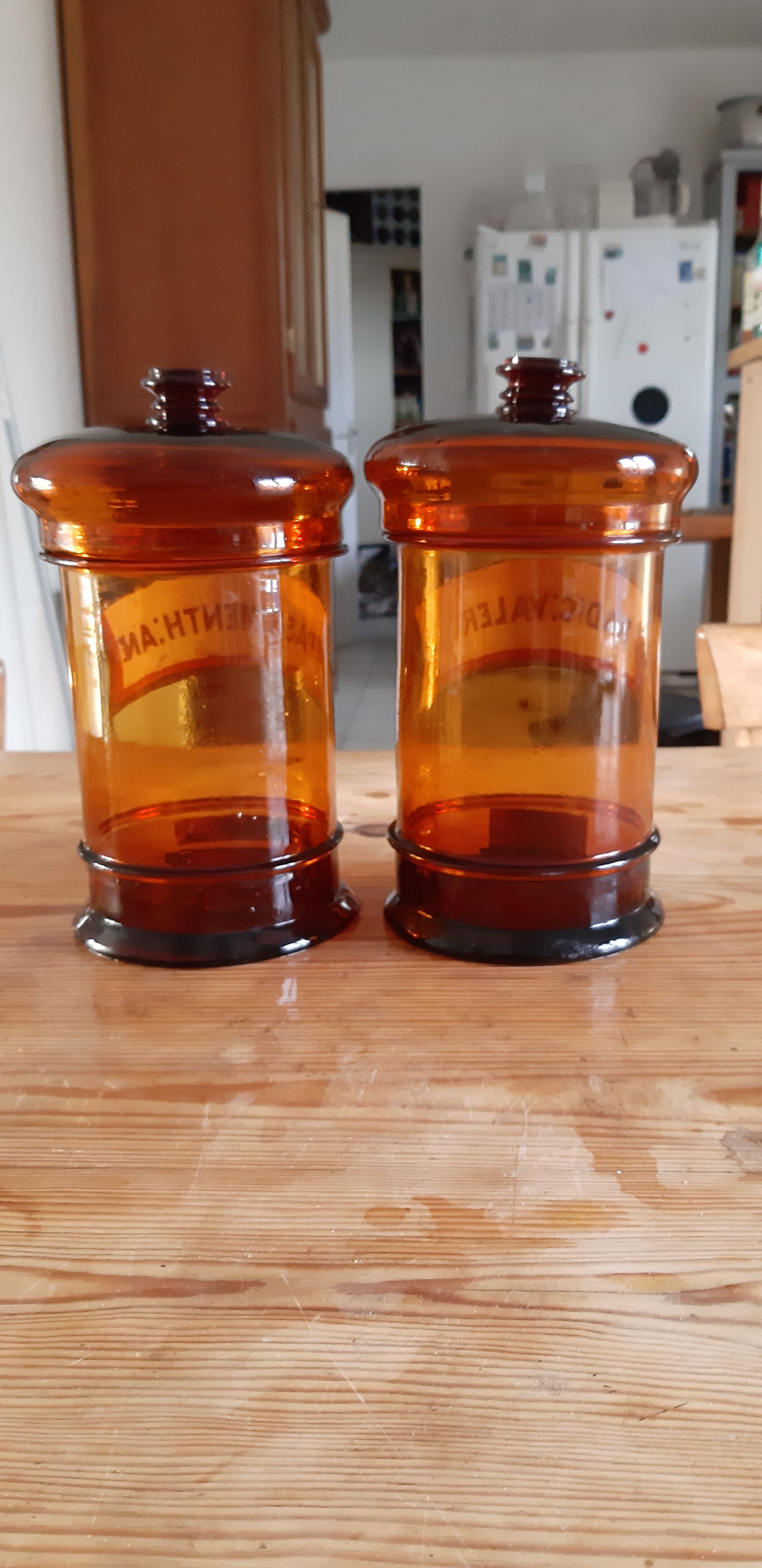 Pair of brown glass pharmacy jars