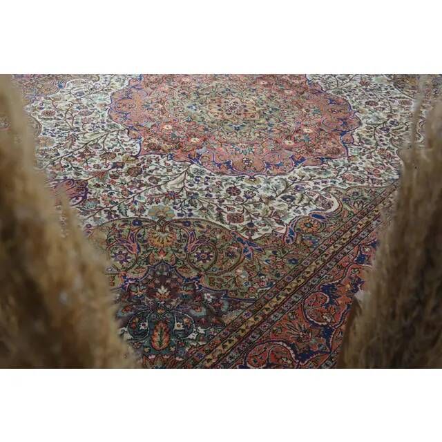 1960s Vintage Persian Handmade Wool Cotton Light Red Area Rug 253x340