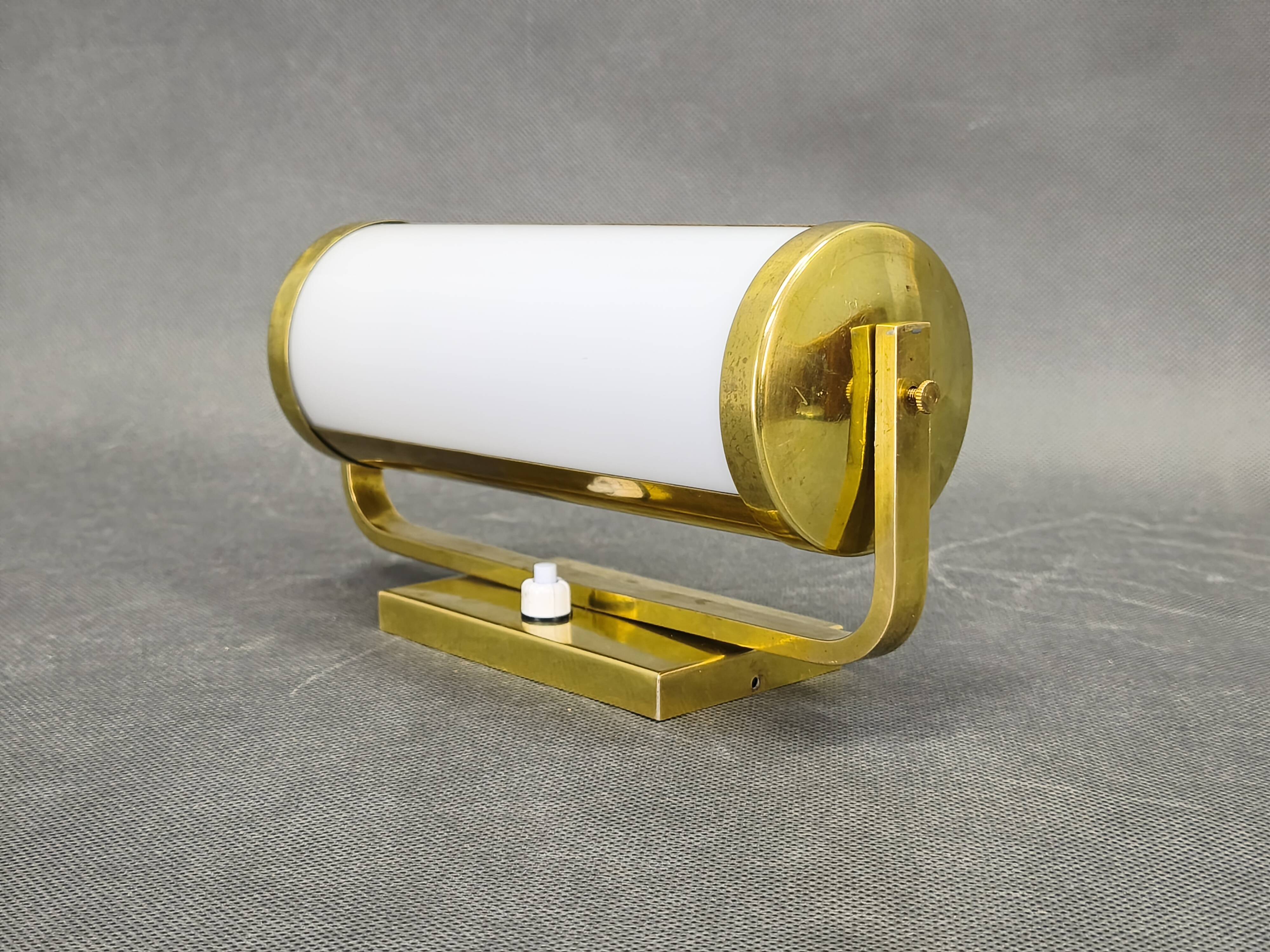 Bauhaus Brass Wall Lamp with Adjustable Glass Shade, 1930s