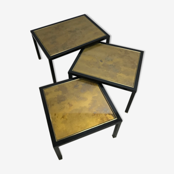 Tables gigognes des années 70 metal et verre