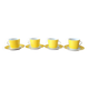 4 tasses et sous-tasses jaunes et blanches