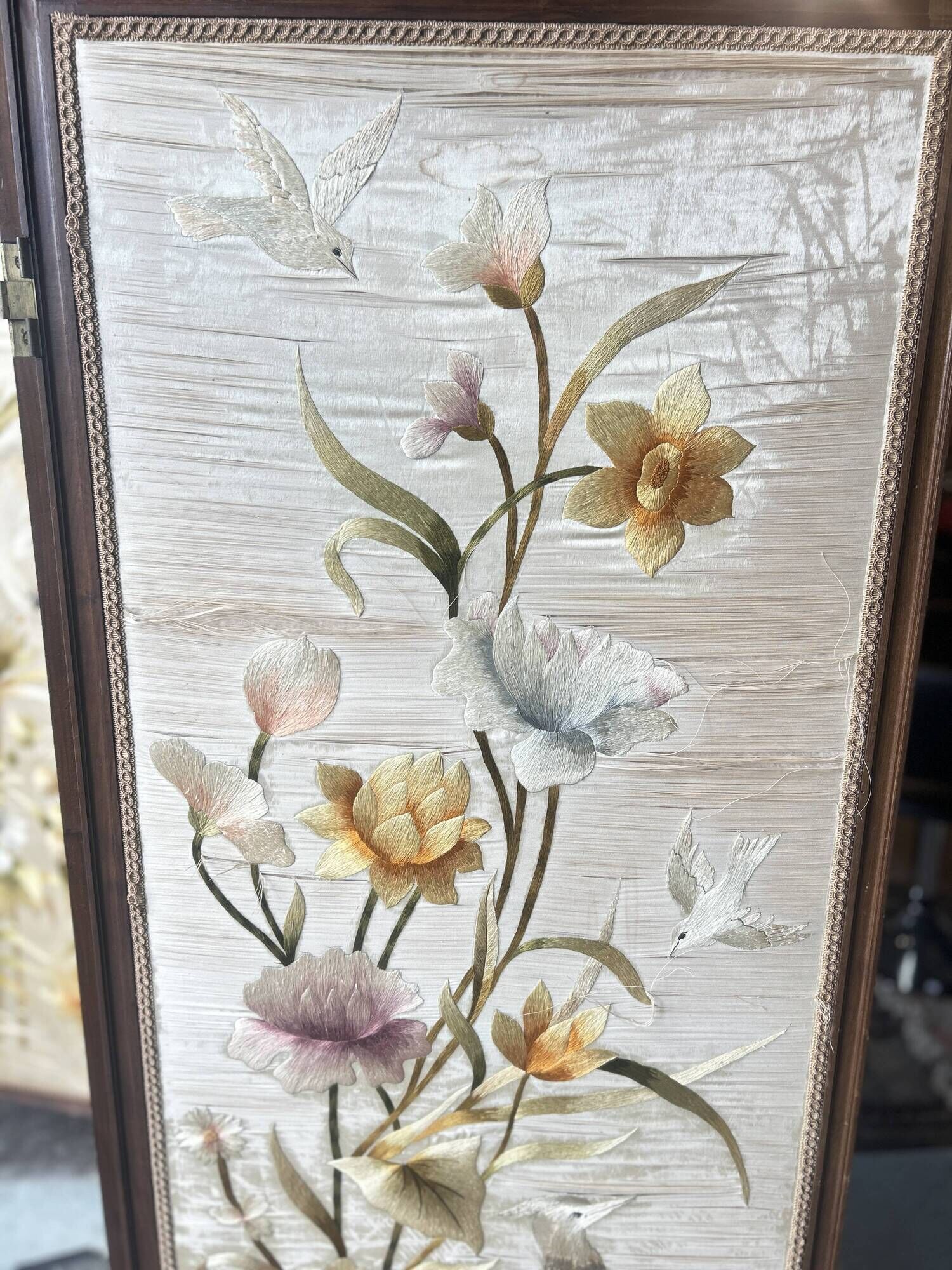 Paravent de Style Louis XVI , bois et soie