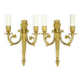 Pair of wall sconces, quiver and eagle heads, Louis XVI style - gilded bronze