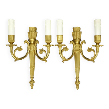 Pair of wall sconces, quiver and eagle heads, Louis XVI style - gilded bronze