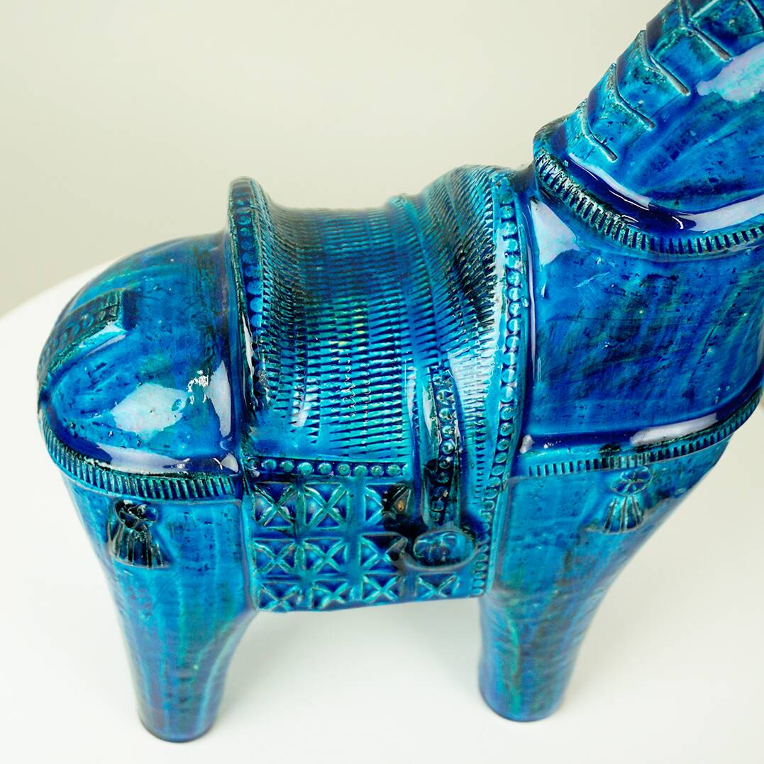 Italian ceramic horse Rimini Blu from the mid-century by Aldo Londi for Bitossi.