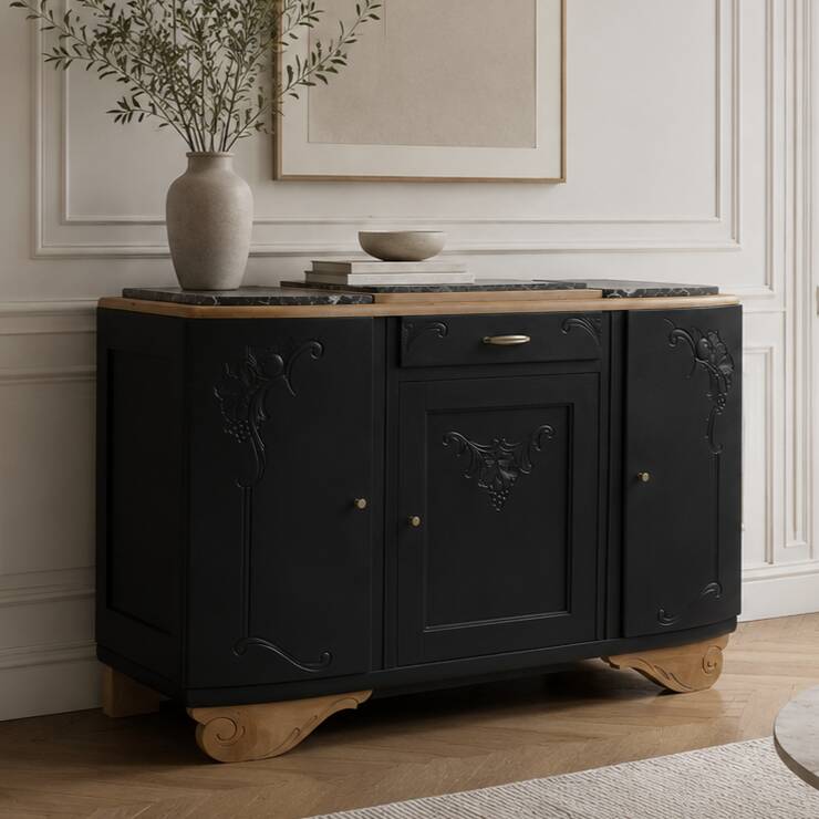 Art Deco buffet with 3 doors in black – Original marble