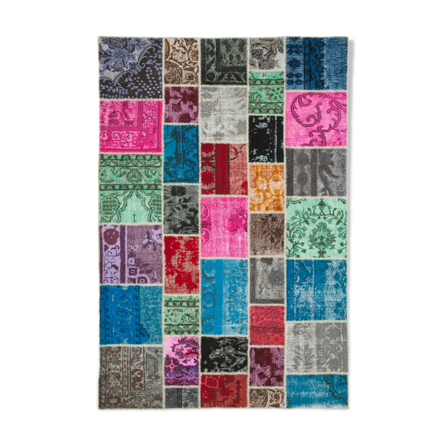 Handwoven anatolian contemporary 206 cm x 305 cm multicolor patchwork carpet