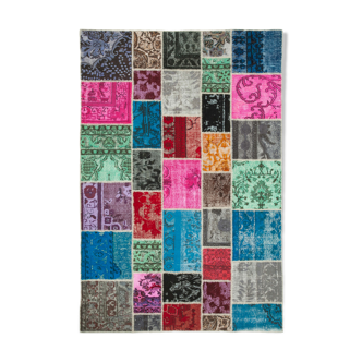 Tapis anatolien tissé à la main 206 cm x 305 cm patchwork multicolore