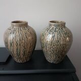 Pair of glazed and veined stoneware vases