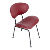 Vintage low chair by Gastone Rinaldi for Rima, black lacquered frame and burgundy upholstery, Italy, 1950s.