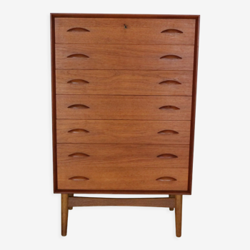 Mid-century modern danish chest of seven drawers, tallboy in teak, Denmark, 1960s