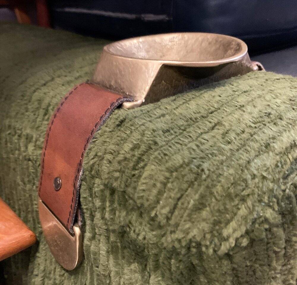 Mid-Century Bronze and Leather Armrest Bowl or Ashtray, 1960s