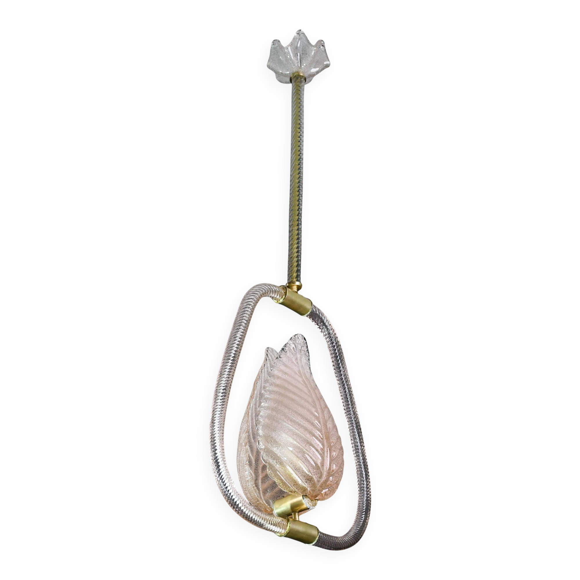 Elgant Pink Art Decò Barovier e Toso Pendant Light Murano Glass, 1940s