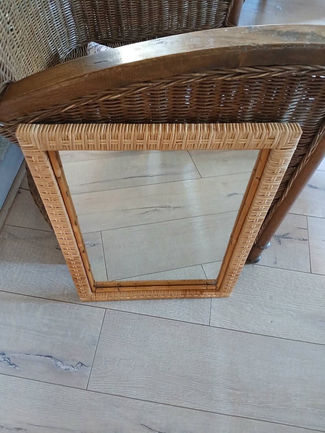 Antique rattan and bamboo mirror