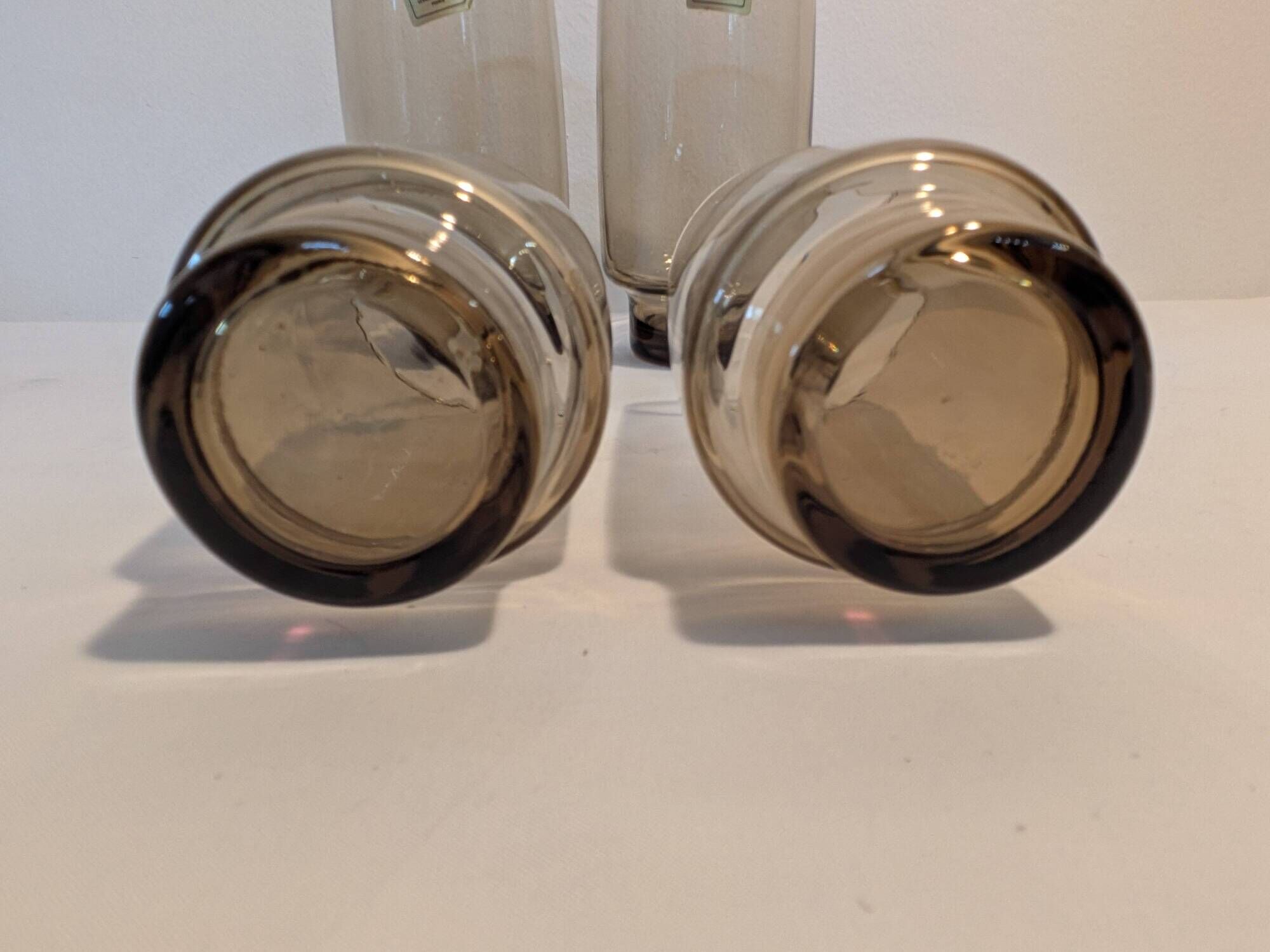 Set of 4 Luminarc vintage smoked glasses with black stems – Verrerie d’Arques Fran