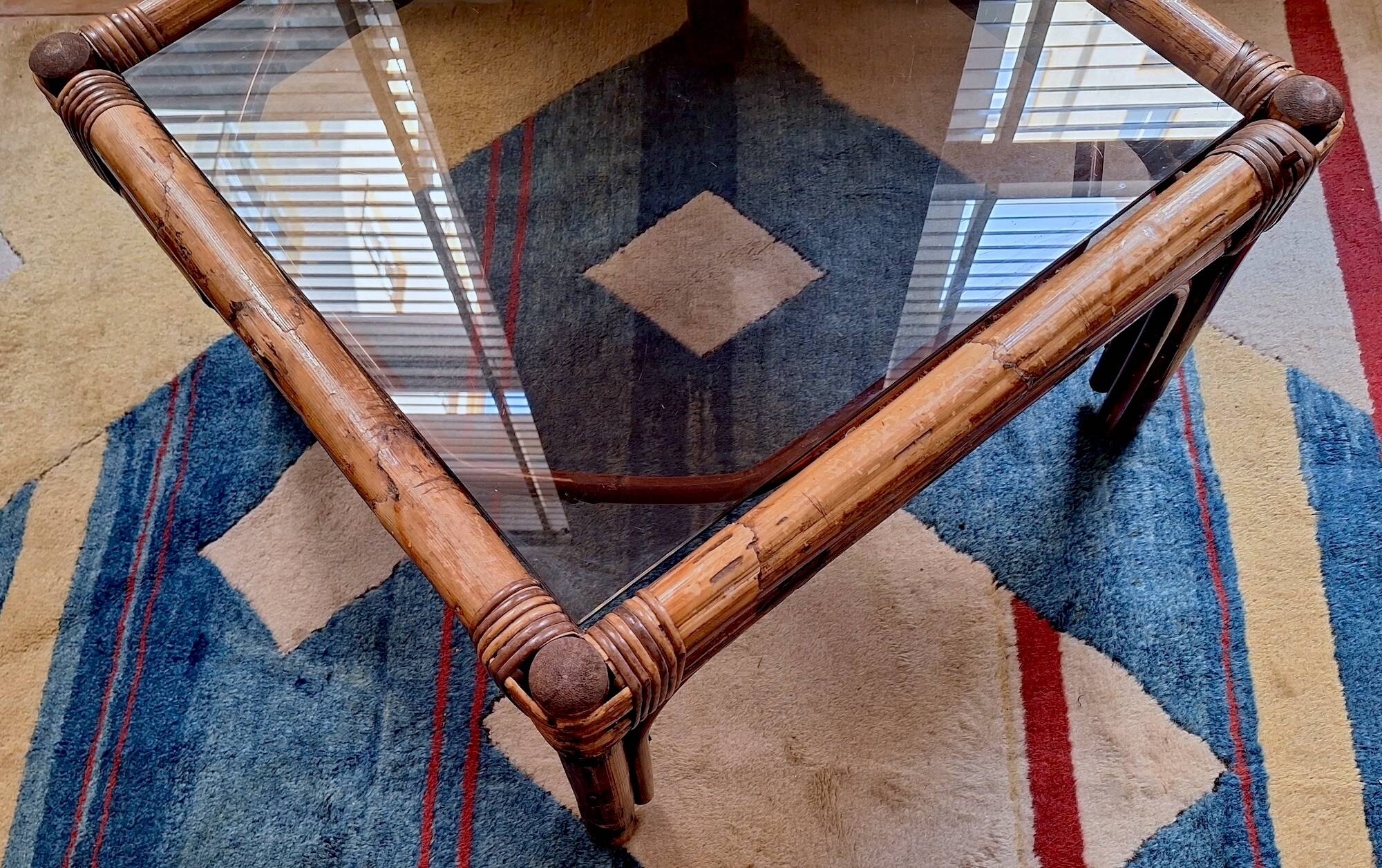 Bamboo and smoked glass coffee table,1960s