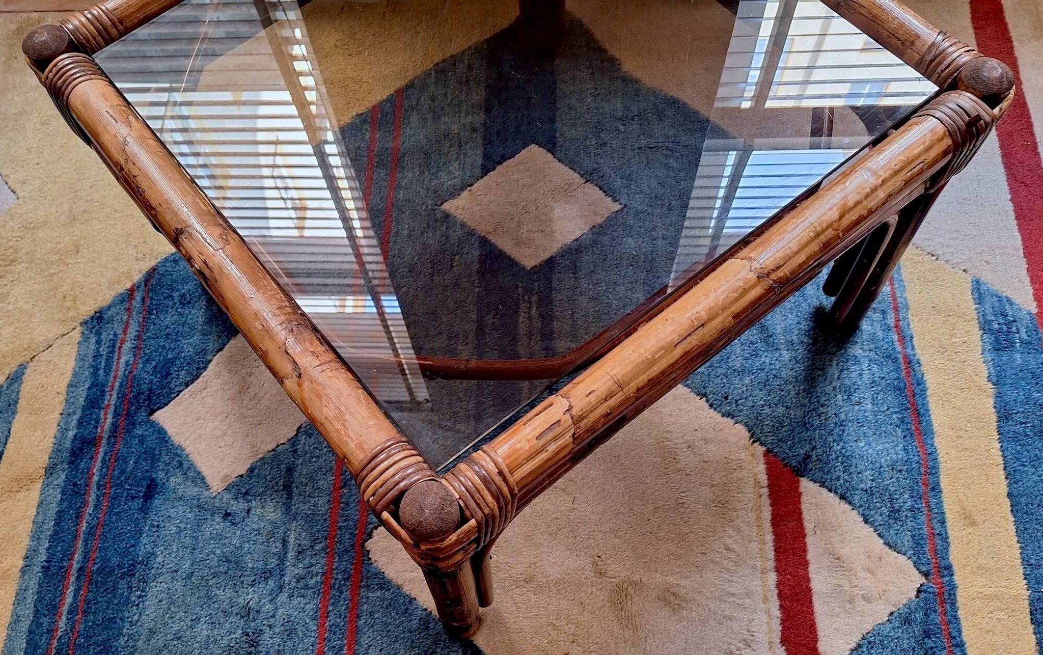Bamboo and smoked glass coffee table,1960s
