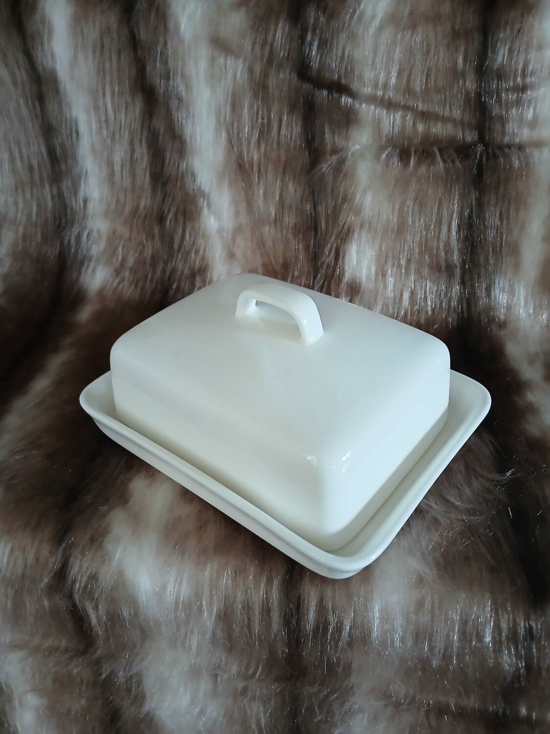 White ceramic butter dish