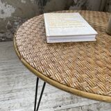 Wicker and metal coffee table from the 1950s