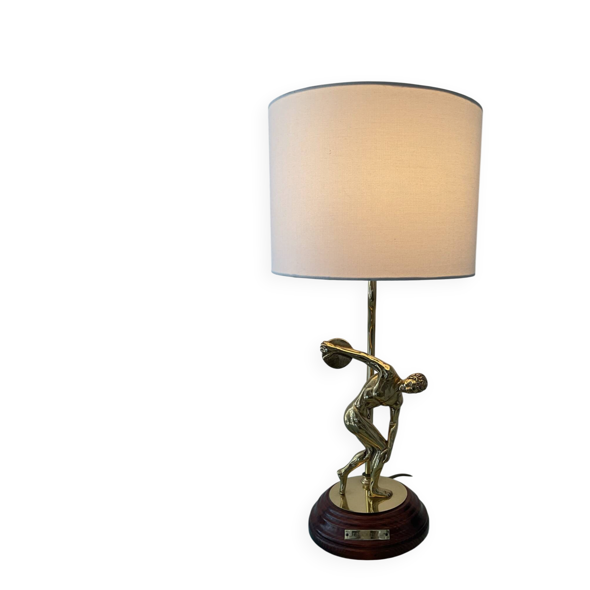 Vintage Peris Andreu lamp in bronze and wood from the 1970s.