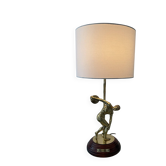 Vintage Peris Andreu lamp in bronze and wood from the 1970s.