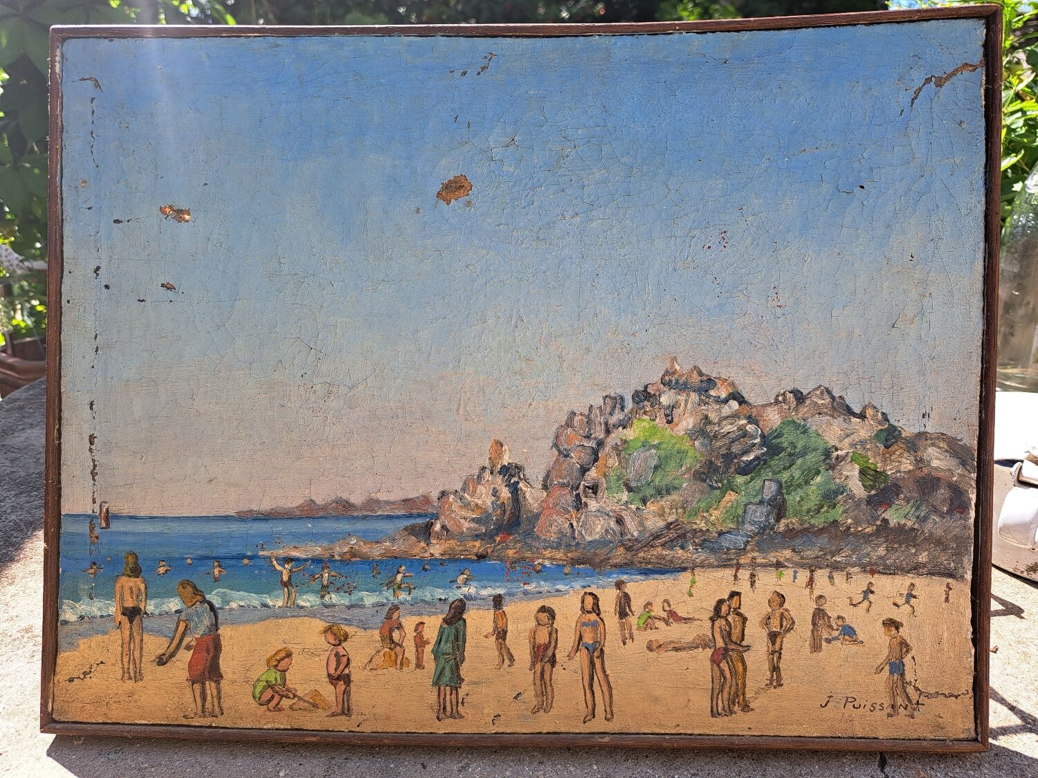 Old beach painting Perros Guirec 1952