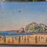 Old beach painting Perros Guirec 1952