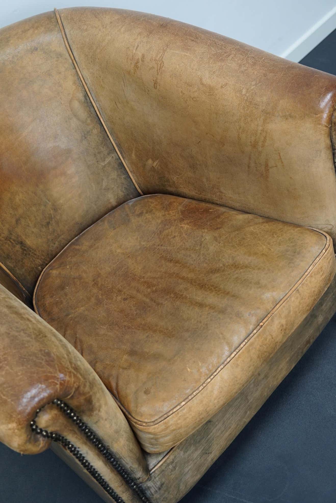 Vintage club chair in cognac-coloured leather Netherlands